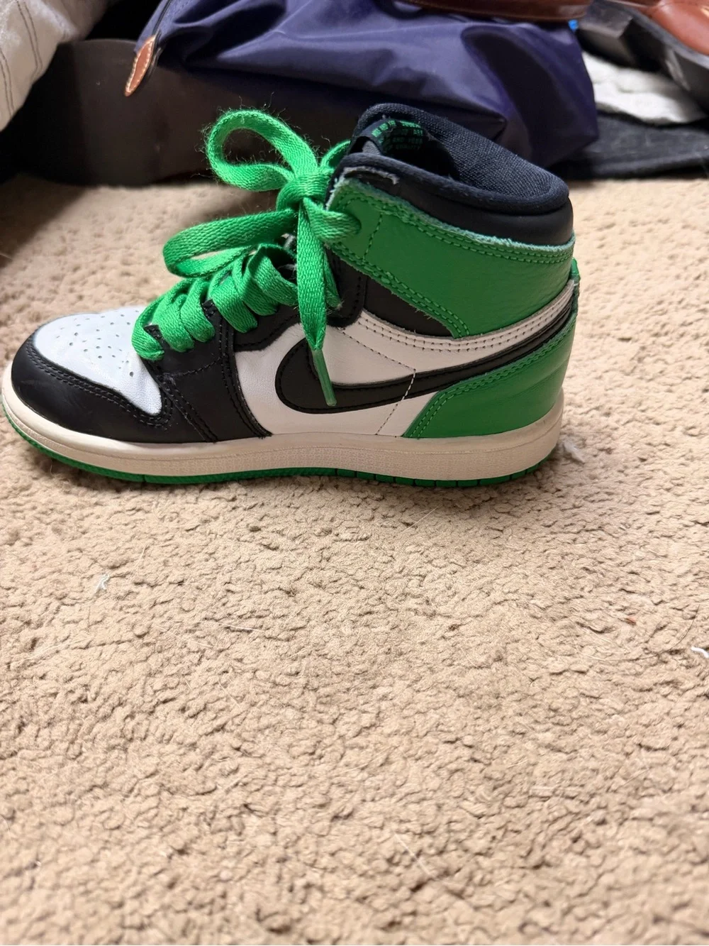 Nike Kids High-Top Sneakers in Black, White & Green